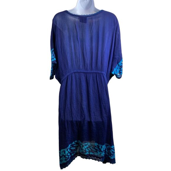Ocean Breeze Women's Blue Boho Beachy Embroidered Dress Size S Cover Up Flowy - Picture 2 of 10
